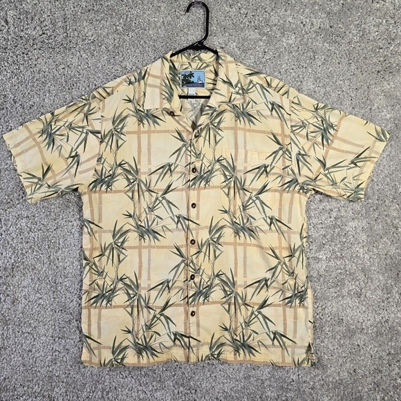 AFTCO Bluewater Mens Shirt Size Large‎ Tan Hawaiian Short Sleeve Beach Fishing - Picture 1 of 11